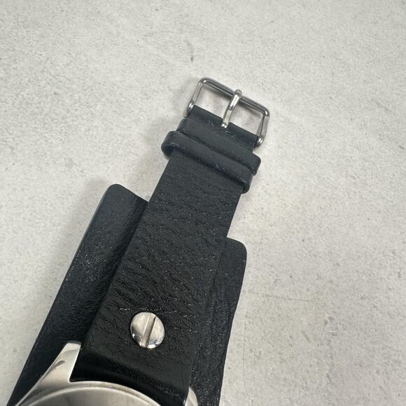 Fossil Big Tic Watch Mens 40mm Black Leather Cuff Grunge Rock New Battery - Picture 5 of 11